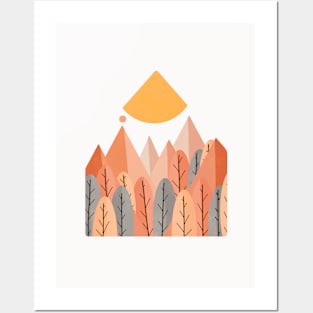 The grey and orange forest peaks Posters and Art